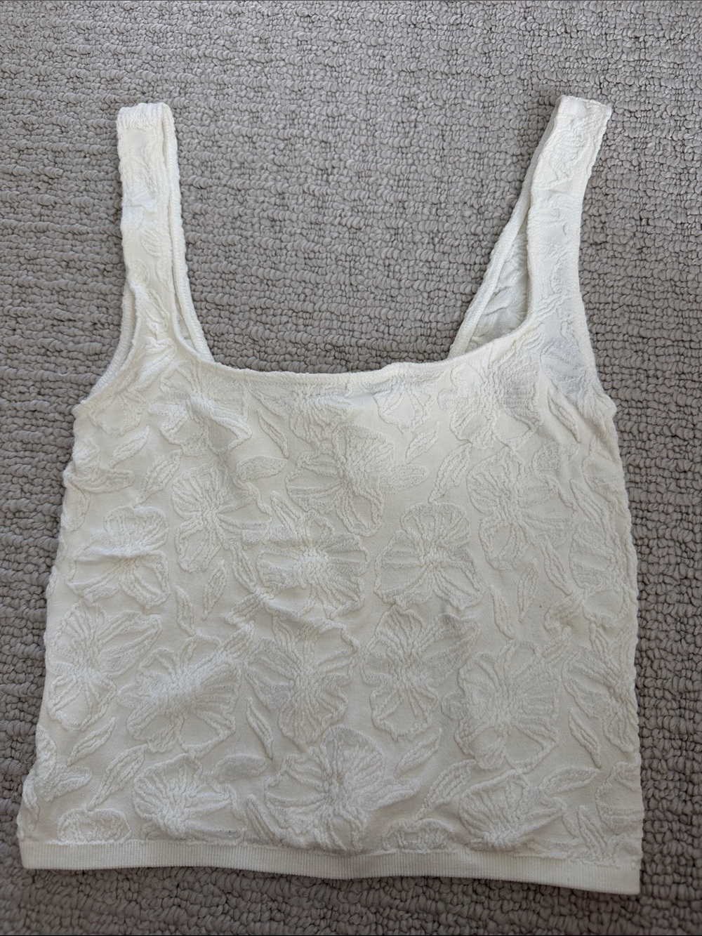 Anthropologie Cream Floral Embossed Tank Top